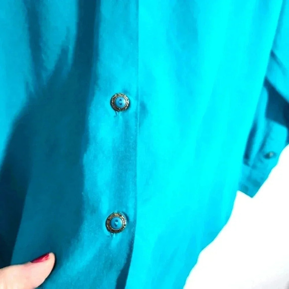 CLEARANCE Express Compagnie Internacionale Aqua Blue Blouse Button-down - Picture 4 of 13